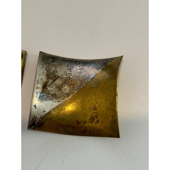 VTG Laton Mexico Taxco Sterling Silver Brass Modernist Geometric Earrings Large - Picture 5 of 5